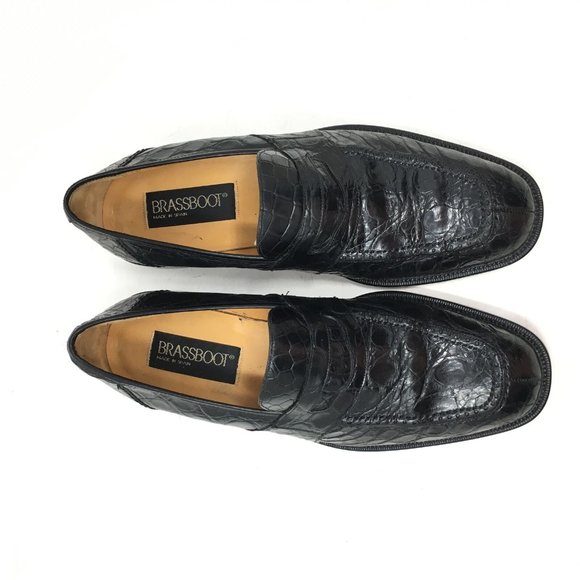 Brass Boot Loafers Shoes Size 8.5 Full Crocodile